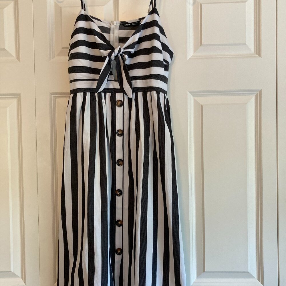 Women's Shein Black & White Striped Sleeveless Dress Sz S, 4. Spring Summer